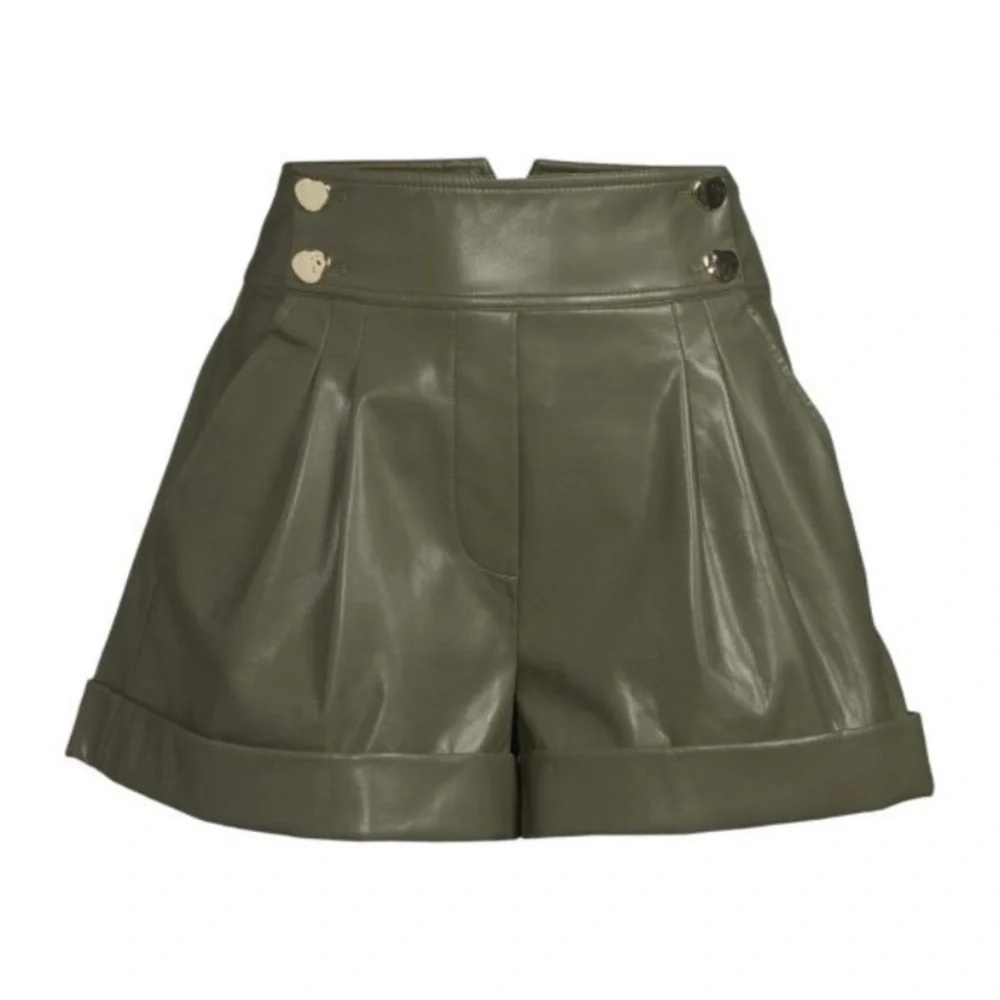 TANYA TAYLOR Faux Leather Greta Rolled Cuffs Shorts Olive sz 12 - Picture 3 of 12